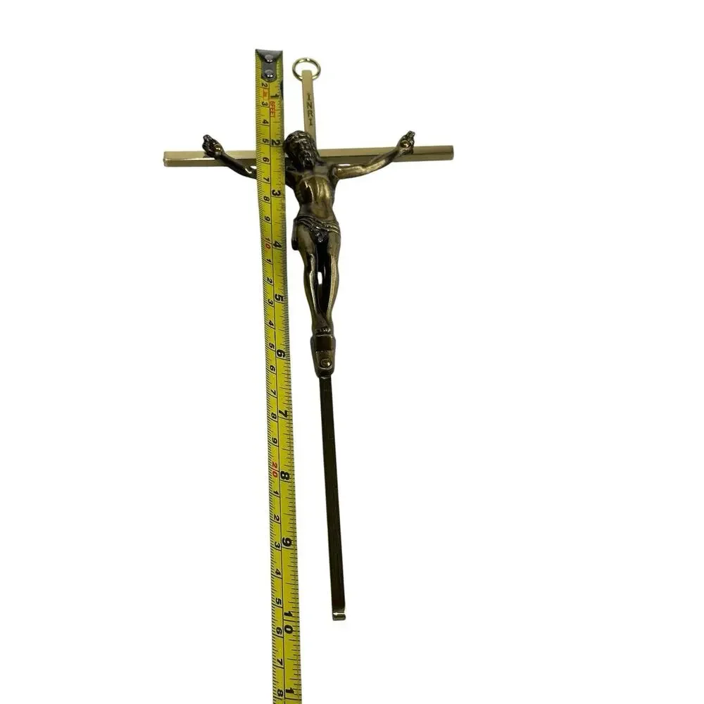 Vintage Crucifix Jesus Christian Cross INRI Religion Wall Hanging Brass 10”
